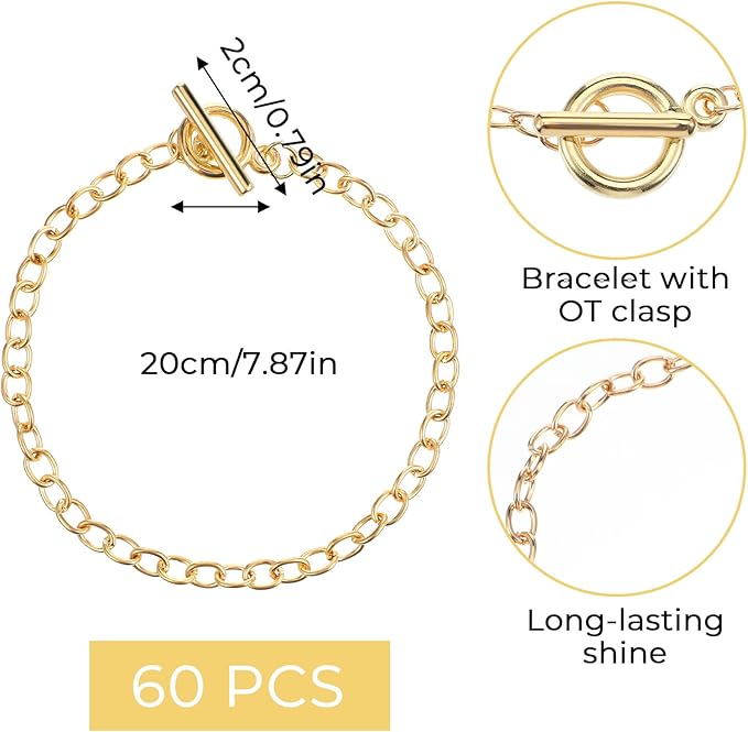 120 Pcs Bracelet Chain Gold Link Bracelet Chains for Jewelry Making Bracelets Bulk with Clasps for Women DIY Bracelets Jewelry Making Crafts 7.87inch