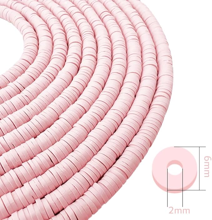 3600 PCS 10 Strands Polymer Clay Beads for Jewelry Making, Vinyl Heishi Beads 6mm for Surfer Bracelets Necklace Making (Pale Pink)
