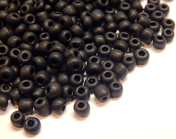 Perlin Glass Seed Beads 4mm 6/0 Round 1100pcs Mini Small Pony Spacer Beads Kit for Jewelry Making Earrings Bracelets Pendants Waist DIY Handmade (Black Frosted)