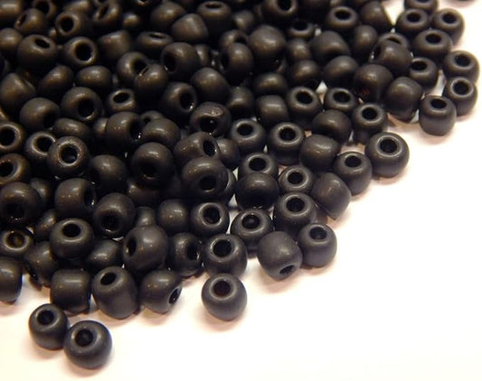 Perlin Glass Seed Beads 4mm 6/0 Round 1100pcs Mini Small Pony Spacer Beads Kit for Jewelry Making Earrings Bracelets Pendants Waist DIY Handmade (Black Frosted)