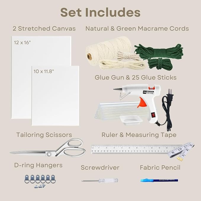 DIY Rope Canvas Kit for Beginners - Complete Macrame Ropes Supplies & Tools | DIY Macrame Art Wall Hanging Decor Starter Set, Craft Kits for Adults, Boho Wall Art Aesthetic Home Decoration (Green)