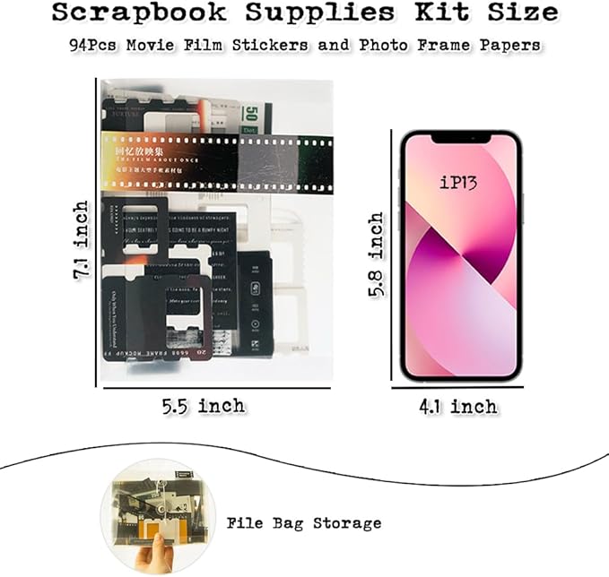 Diuhofart 94Pcs Scrapbooking Supplies Kit, Old Film Strips Photo Frames for Junk Journal Supplies, Scrap Booking Cutouts Papers Scrapbook Materials, Quote Stickers for Journaling, Collage