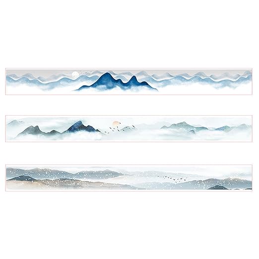 YUBBAEX Cute Printed Washi Tape 3 Rolls Japanese-Style Masking Tape Set Decorative for Arts, DIY Crafts, Journal Supplies, Planners, Scrapbook, Card/Gift Wrapping (Mountain Landscape)
