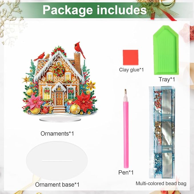 LAKEQUILL Christmas Diamond Painting Kits, Cookie House Tabletop Ornament, Stand Up Diamond Art Desktop Kits for Home Office Decor, New Year Gift