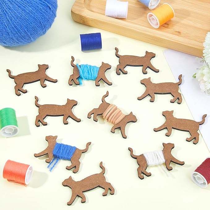 DICOSMETIC 20Pcs Wooden Animal Bobbin Embroidery Floss Bobbin Wooden Cross Stitch Floss Holder Animal Card Thread Organizer Cat Bobbin Set Winding Plate for Sewing Supplies Needlework Thread Storage
