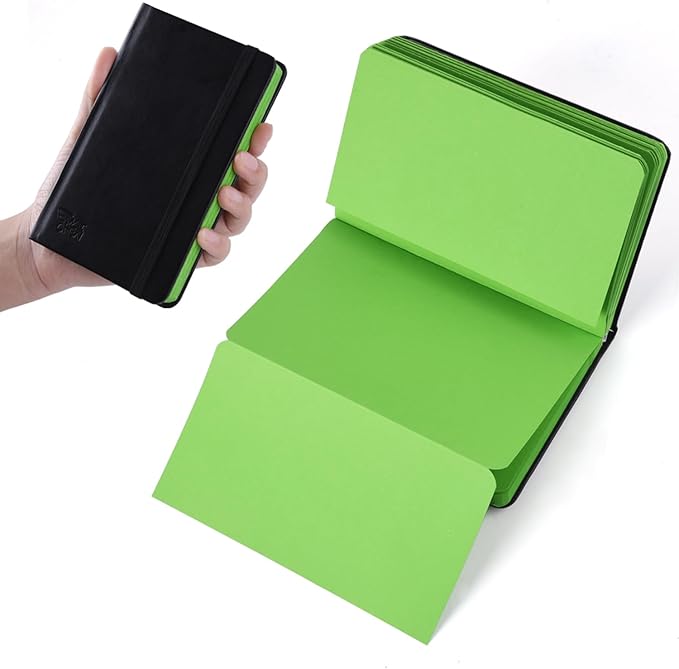 Small Premium Green Art Sketchbook,5.7 x 3.54 inches Mixed Media Notebook,34 Sheets 120 GSM Acid-Free Folding Drawing Papers, Hardcover Pocket Journal Sketchbook for All Artists