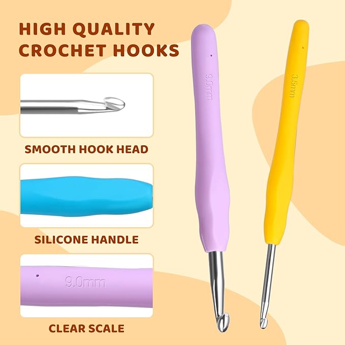 Mayboos 38 Pack Crochet Hooks Set, 13 Pcs 2mm(b)-10mm(n) Ergonomic Crochet Hooks Set, Crochet Needle for Arthritic Hands with Storage Case for Beginners Extra Long  Knitting Needles