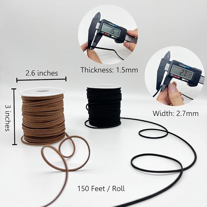leather string, 2 rolls faux leather cord, flat suede leather lace for necklaces, bracelets, jewelry making, tassels, dream catchers and art crafts