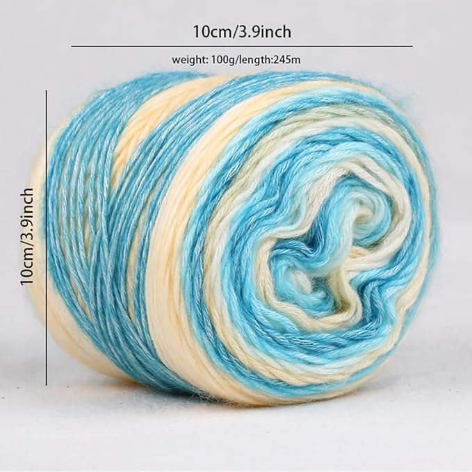 Crocheting Knitting-Gradient Cake Yarn, Soft Multicolor Medium-Fine Blended Yarn, Weight 100 Grams, Contains 60% Cotton 30% Acrylic 10% Wool. Suitable for Scarf, Gloves, Shawl, Blanket.(1152)