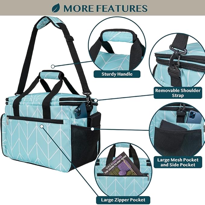 PAVILIA Knitting Bag Yarn Storage Tote, Large Crochet Organizer Bag, Yarn Storage Holder for Crocheting Knitter, Knitting Project Bag, Crochet Accessories Set, Gifts For Crochet Lovers, Chevron Teal