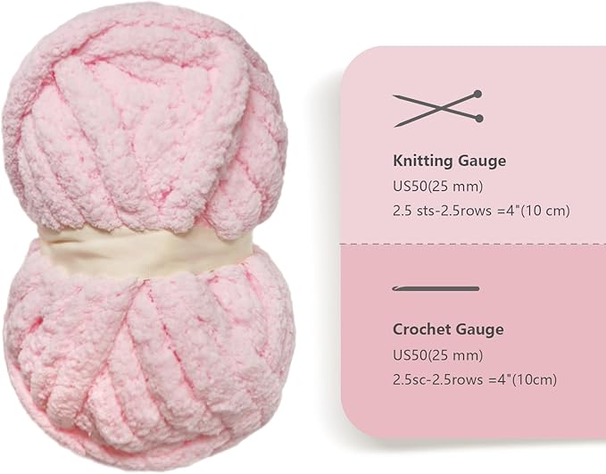 Light Pink Chunky Chenille Yarn for Crocheting Bulky Thick Fluffy Yarn for Knitting,Super Bulky Hand Blanket, Soft Plush Yarn Crochet Carpet/Scarf/Cushion/ 8 Jumbo Pack(63.76oz/197.68yd