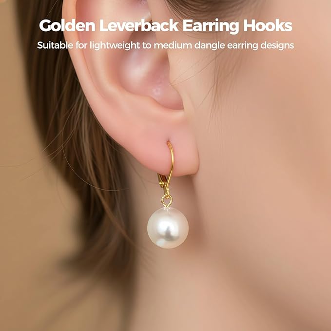 20 pcs golden 925 sterling silver leverback earring hooks skin-friendly french hook earring clasps with loop dangle earring findings for jewelry making and diy crafts