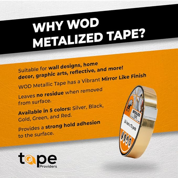 WOD MPFT2 Gold Metalized Polyester Mylar Film Tape with Acrylic Adhesive, 3 inch x 72 yds. Vibrant Mirror Gold Tape, Decor Tape for Detailing Accent Wall, Graphic Arts, Car and Boat Trim