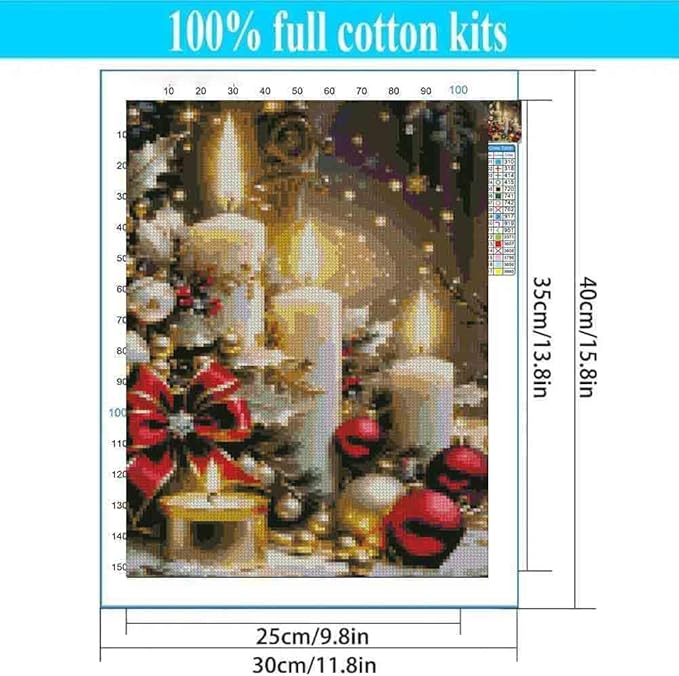 Christmas Candles Stamped Cross Stitch Kits for Adults - Embroidery Kits for Beginners Adults,11 CT Patterns Dimensions Counted Cross Stitch Kits for Adults Arts Craft 12x16 inch