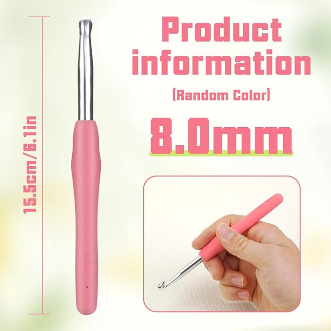 Crochet Hook, 8.0 mm Ergonomic Crochet Hook, Crochet Needles for Arthritic Hands,Knitting Needles with Soft Handle Beginners and Experienced Hobbyists (8.0 mm)