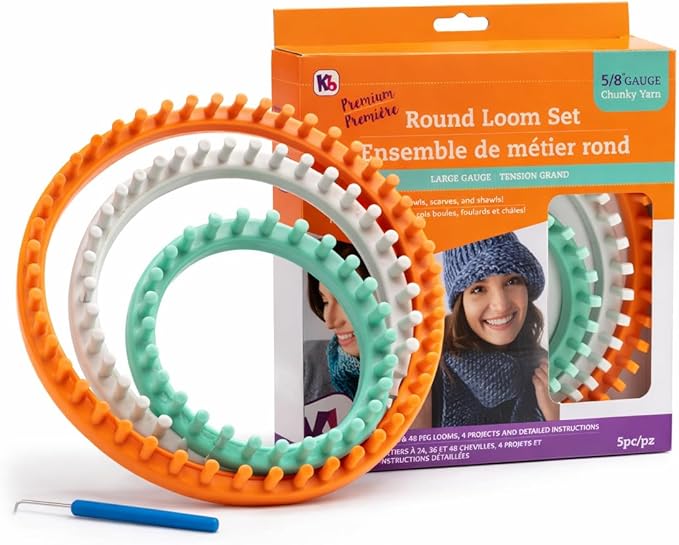 Authentic Knitting Board Chunky Round Loom Set – 3 Large Gauge Circular Knitting Looms for Cowls, Hats & Scarves – Premium Durable Plastic with Grooved Pegs – Beginner to Advanced Loom Knitting Kit