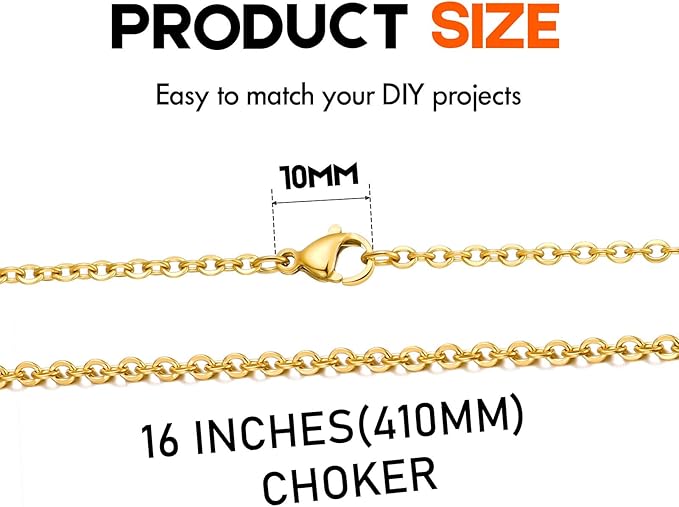 20 Pack Necklace Chains Gold Plated Stainless Steel Cable Chain Necklace Bulk for Jewelry Making, 16 Inches