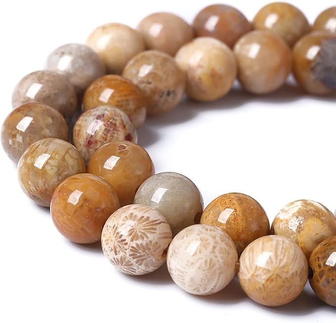 38pcs 10mm Natural Coral Jade Chrysanthemum Stone Beads Round Loose Beads for Jewelry Making,DIY Bracelet Necklace