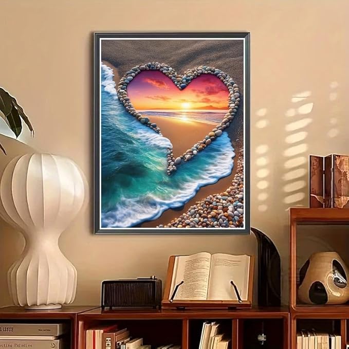 STGLCR Beach Diamond Painting Kits for Adults, 5D Love Diamond Art Kits for Beginners, DIY Full Round Drill Paint by Diamonds,Sunset Diamond Art Kits Diamond Dots Home Wall Decor 12 x 16 Inch