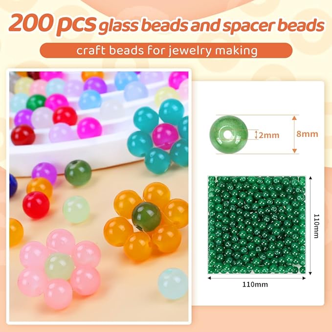 Dark Green Glass Beads for Crafts– Bright Color 8mm Crystal Glass Beads for Bracelets, Necklace & DIY Crafts
