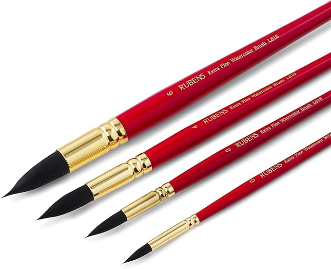 Paul Rubens Watercolor Brushes Set, Synthetic Squirrel Hair Paint Brushes kit for Artists, Adults and Hobbists, Pointed Round Brushes for Watercolor, Gouache,4 Pcs （#0#2#4#6）