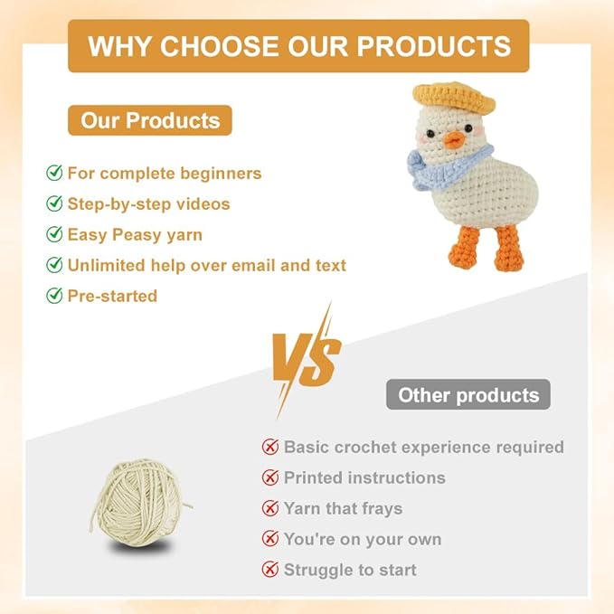 Autglint Duck Crochet Kit for Beginners Adults & Kids, Amigurumi Learn to Crochet Starter Kit with 4K Step-by-Step Video Tutorials, Includes Pre-Started Yarn, Crochet Hooks & Accessories - White Duck