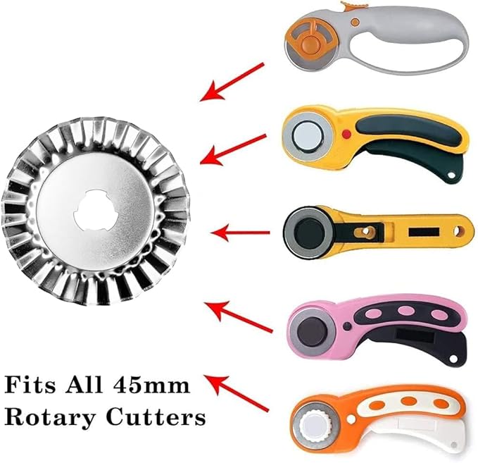 Headley Tools 45mm Medium Wave Rotary Blade(Pack of 5) Pinking Blade for Quilting,Scrap Booking,Leather,Vinyl etc (Quantity 5pcs,45mm Wave) W5 Medium