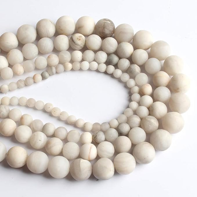 Stone Beads, 60pcs Matte White Quartz, 6mm Round Loose Beads for Jewelry Making, Bracelets, with Bag, String & Card