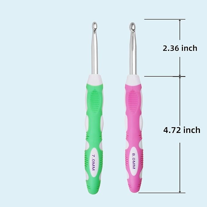 7mm 8mm Crochet Hook, Smooth Metal Head and Soft Rubber Grip Extra Long Ergonomic Crochet Hooks for Arthritic Hands, Beginners and Crochet Enthusiast