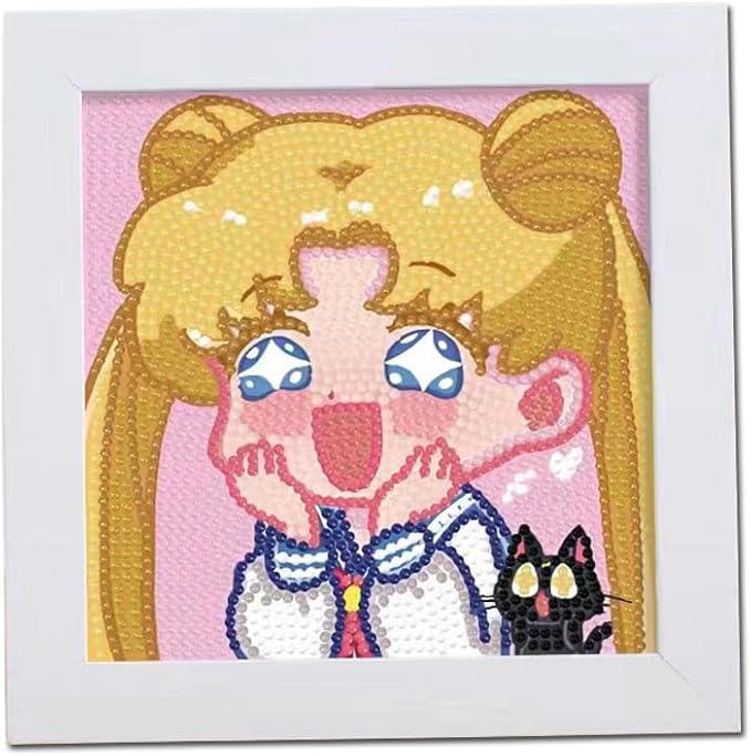 PERFECTSIGHT Cute 5D Diamond Art Kits with Wooden Frame, Kawaii DIY Painting Art for Adults Teen, Diamond Arts and Crafts Sets, Big Gem Full Drill Diamond Dots for Women Beginners (Moon)