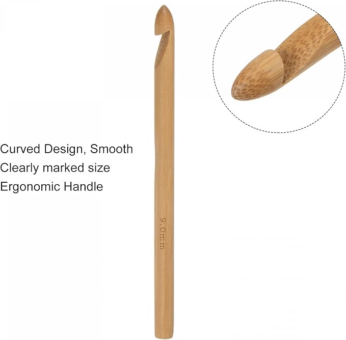uxcell Wooden Bamboo Crochet Hook 9.0mm US Size M (Size 13) Chunky Knitting Needles for DIY Craft Yarn 6Pcs