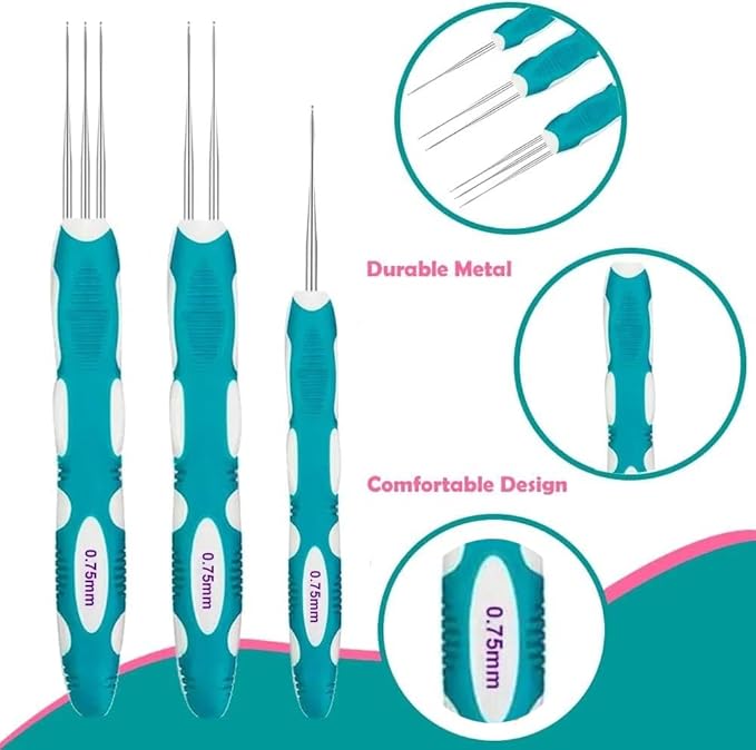 Yarniss Dreadlocks Crochet Hooks with Ergonomic Handle,0.75mm Hair Crochet Needle for Loc Braid