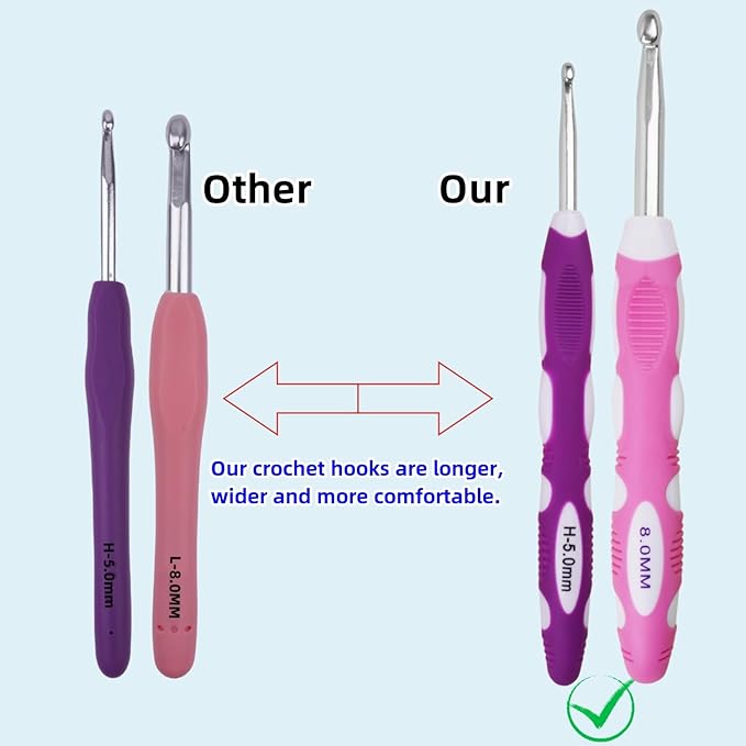 5mm 8mm Crochet Hook, Smooth Metal Head and Soft Rubber Grip Extra Long Ergonomic Crochet Hooks for Arthritic Hands, Beginners and Crochet Enthusiast