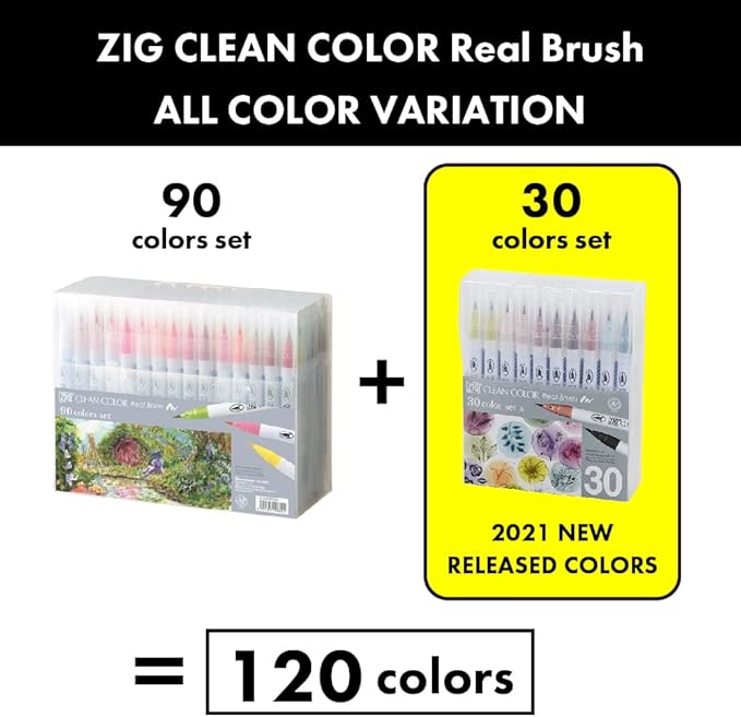 Kuretake ZIG Clean Color Real Brush, NEW 30 Colors with Flexible Brush Tips, Watercolor Pens for Painting, Drawing, Calligraphy and Brush Lettering for Artists and Beginner Painters, Made in Japan…