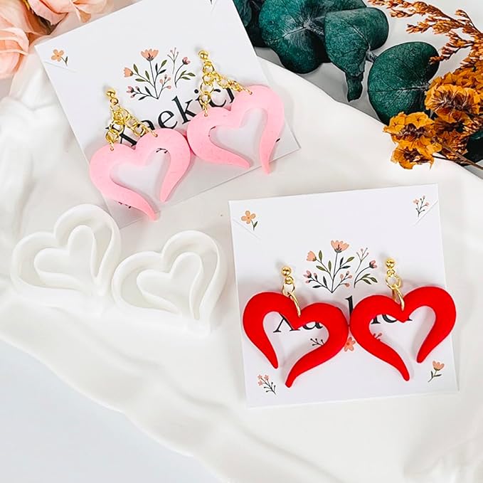 Xaekicr Heart Polymer Clay Cutters for Earrings–2Pcs Clay Cutters for Polymer Clay Jewelry Making – Love Shape Clay Tools, Clay Molds for DIY Crafts