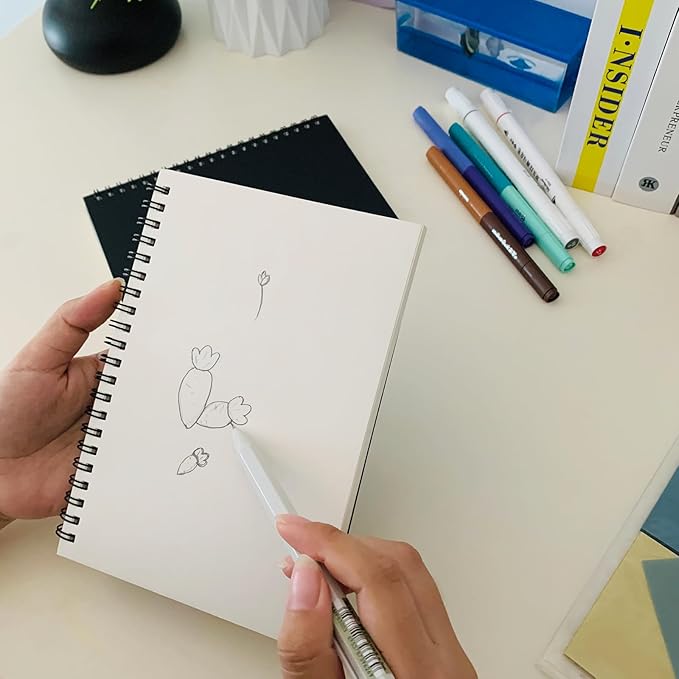 DSTELIN Premium 2-Pack Sketchbooks - Soft Cover, 140 Pages (70 Sheets), 7.5 x 5.1 inches, 100GSM Paper, Black Spiral Notebooks Set