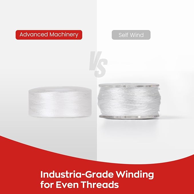 Poolin Prewound Bobbins, Richword Selected White SideLess 144pcs Size L(SA155), 75D/2(60WT) Polyester Bobbin Thread for Commercial Multi Needles Embroidery Machine, 130 Yards