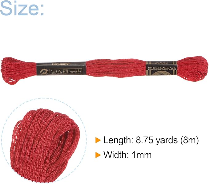 HARFINGTON 12 Skeins Embroidery Floss 8m Each Egyptian Long Fiber Cotton Cross Stitch Thread 26S/2x6 for Embroidery Projects Bracelet, Red
