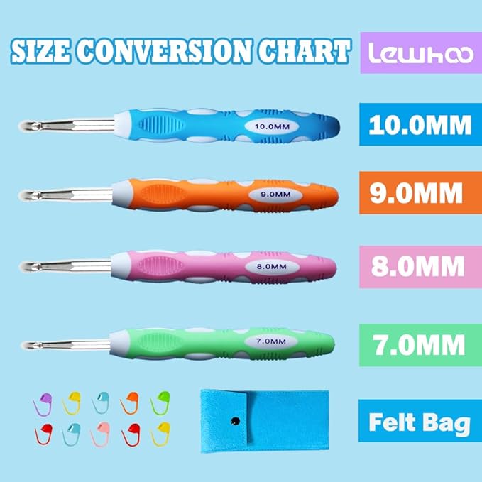 Lewhoo Large Crochet Hooks for Arthritic Hands, Ergonomic Crochet Hook Size L M N P in Case