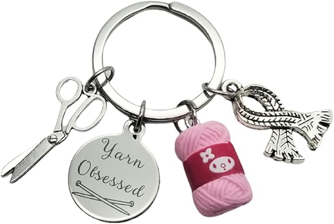 Kit's Kiss Knitting Keychain Knitter Gift Scarf Scissors Yarn Resin Charm Quilter Crafter Crochet Lover Knitting Needles Crocheting Yarn Obsessed Key Ring