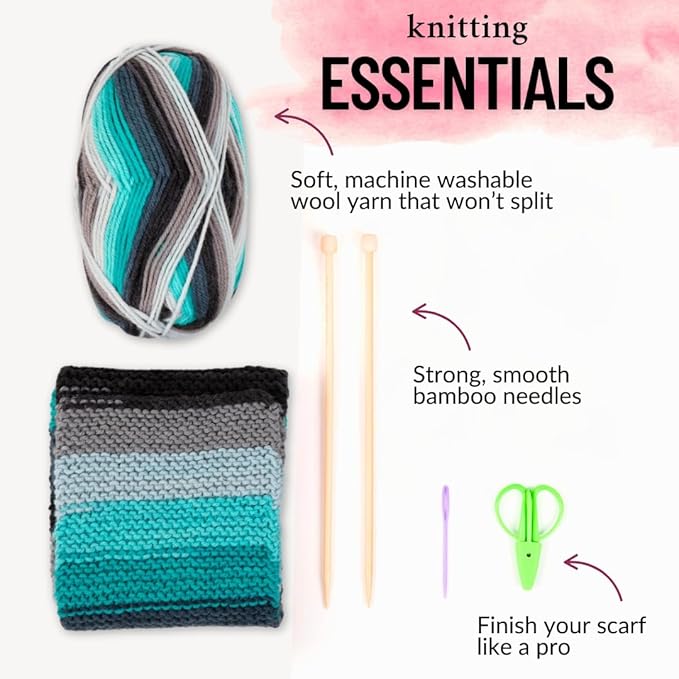 The Spinning Hand Knitting Kit for Beginners Adults – Learn to Knit Scarf Kit with Yarn, Needles & Step-by-Step Video Tutorials – Complete Starter Set (Nebula)