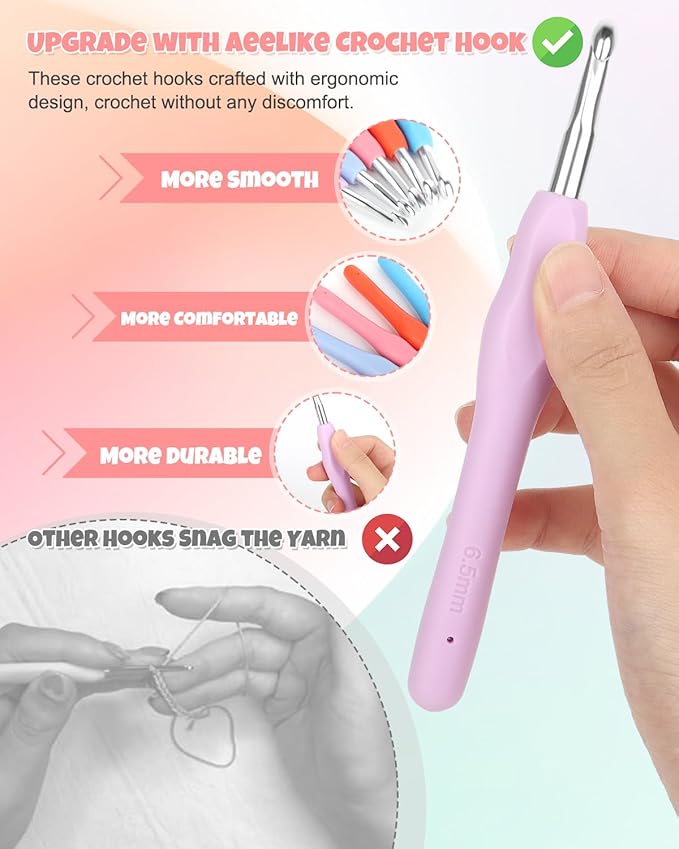 Aeelike Large Crochet Hooks Set Including Ergonomic Crochet Hooks (6.0mm-12.0mm) & Huge Crocheting Needles with Crystal Design (12.0mm-25.0mm) for Blanket Chunky Yarn