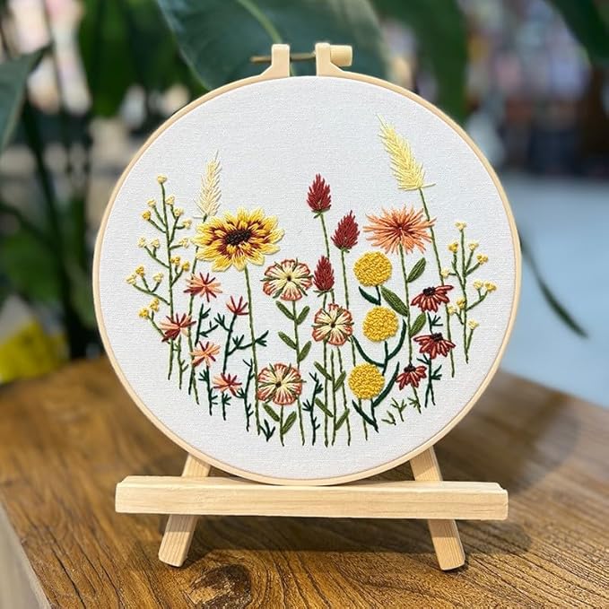 COCOMOX 5 Sets Floral Embroidery Practice Kits, Flower Pattern Embroidery Kit for Beginners Adults, Hand Embroidery Kit, Easy to Follow Instruction and Video