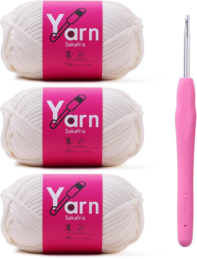 Crochet Yarn with Cotton Yarn for Crocheting - Crochet Knitting Yarn for Beginners with Easy-to-See Stitches - Yarn for Crocheting - Parfait Chunky Yarn -Cotton-Nylon Blend (White)