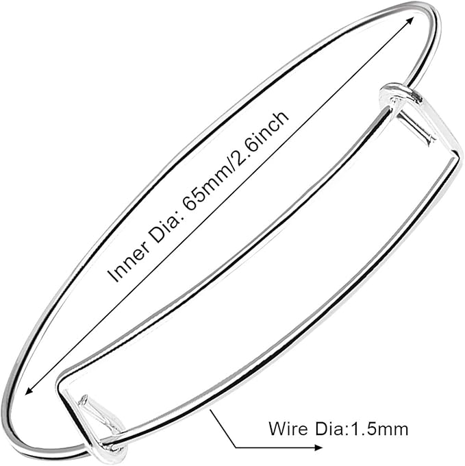 UPINS 60Pcs Expandable Blank Bangle Bracelets Adjustable Wire Bracelets for DIY Jewelry Making, Silver