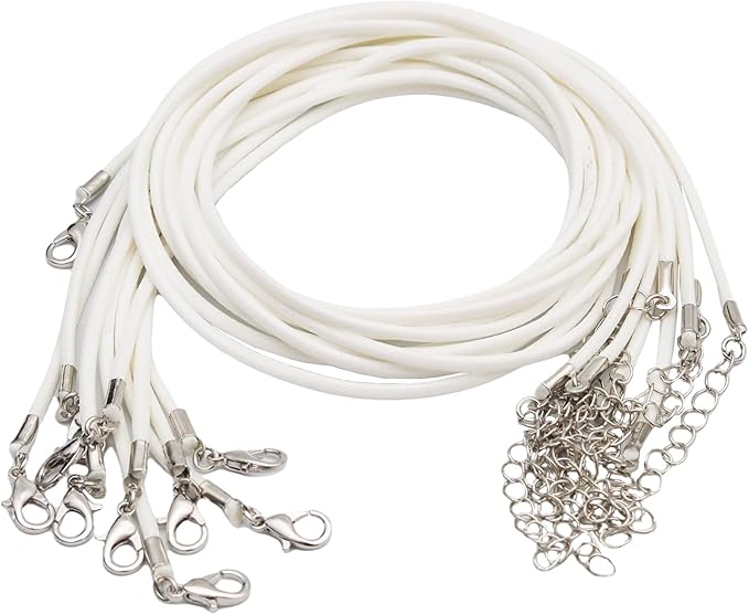 10 Pcs 2.0mm Leather Necklace Cords with Clasp,Waxed Cords,Necklace Ropes for Pendants and Jewelry Making(White)