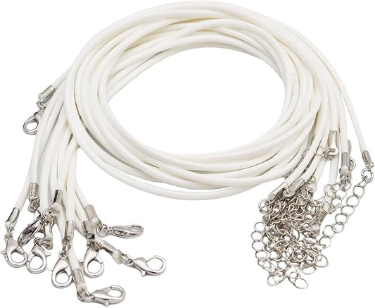 10 Pcs 2.0mm Leather Necklace Cords with Clasp,Waxed Cords,Necklace Ropes for Pendants and Jewelry Making(White)