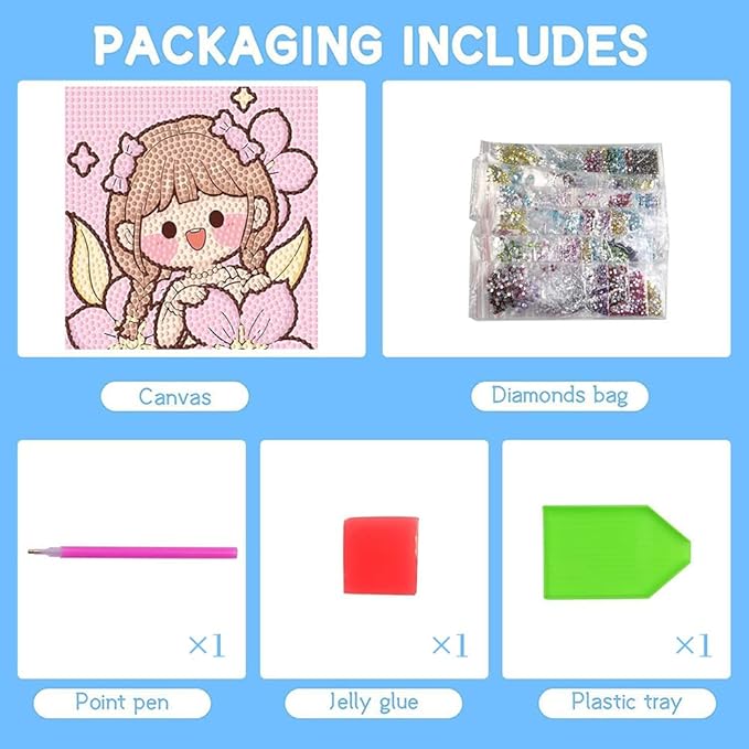 PERFECTSIGHT Cute 5D Diamond Art Kits with Wooden Frame, Kawaii DIY Painting Art for Adults, Diamond Arts and Crafts Sets, Big Gem Full Drill Diamond Dots for Women Biginners (Pink Girl)