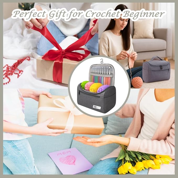 yarniss crochet kit for beginners - 840 yards crochet yarn and 14 sizes (2.0-10.0mm) ergonomic hooks with organizer bag, all inclusive crocheting & knitting set for adults