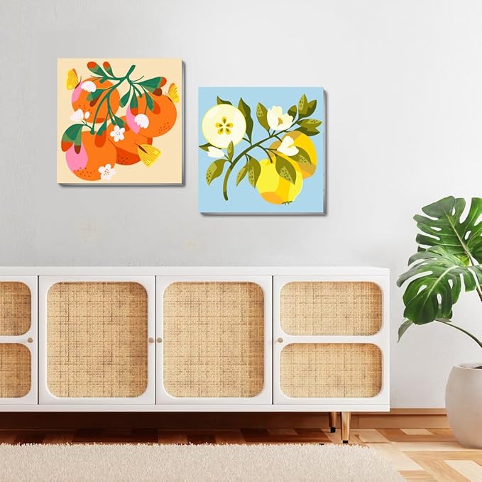 Canrichshop 4 Pack Framed DIY Paint by Numbers Kit for Adults Beginner,Fruit Oil Painting Easy Paint by Number with Canvas,Acrylic Paint Kit Arts and Crafts for Adults for Decor 8x8inch